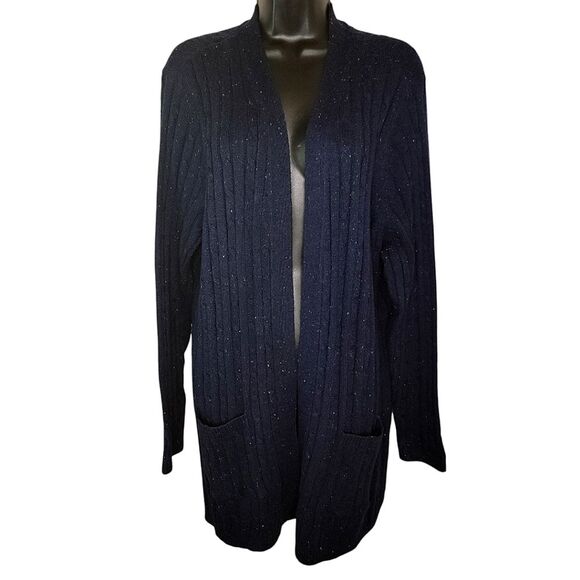 Kim Rogers Speckled Navy Blue Cable Knit Cardigan Sweater Size 2x - Picture 1 of 5
